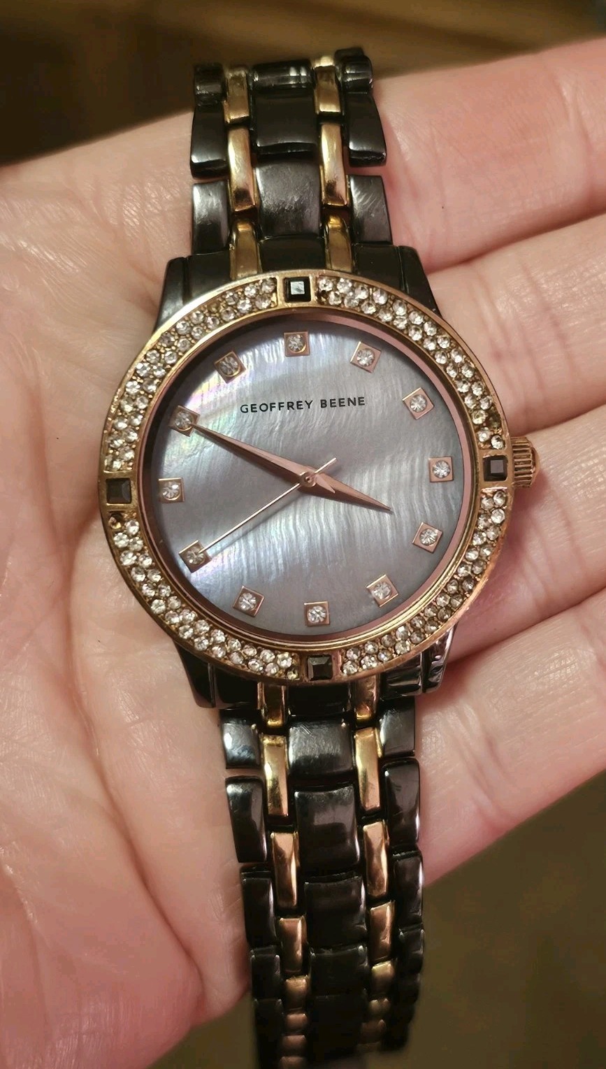 Ladies Geoffrey Beene Tortoise Shell Watch W/Mother of Pearl Face