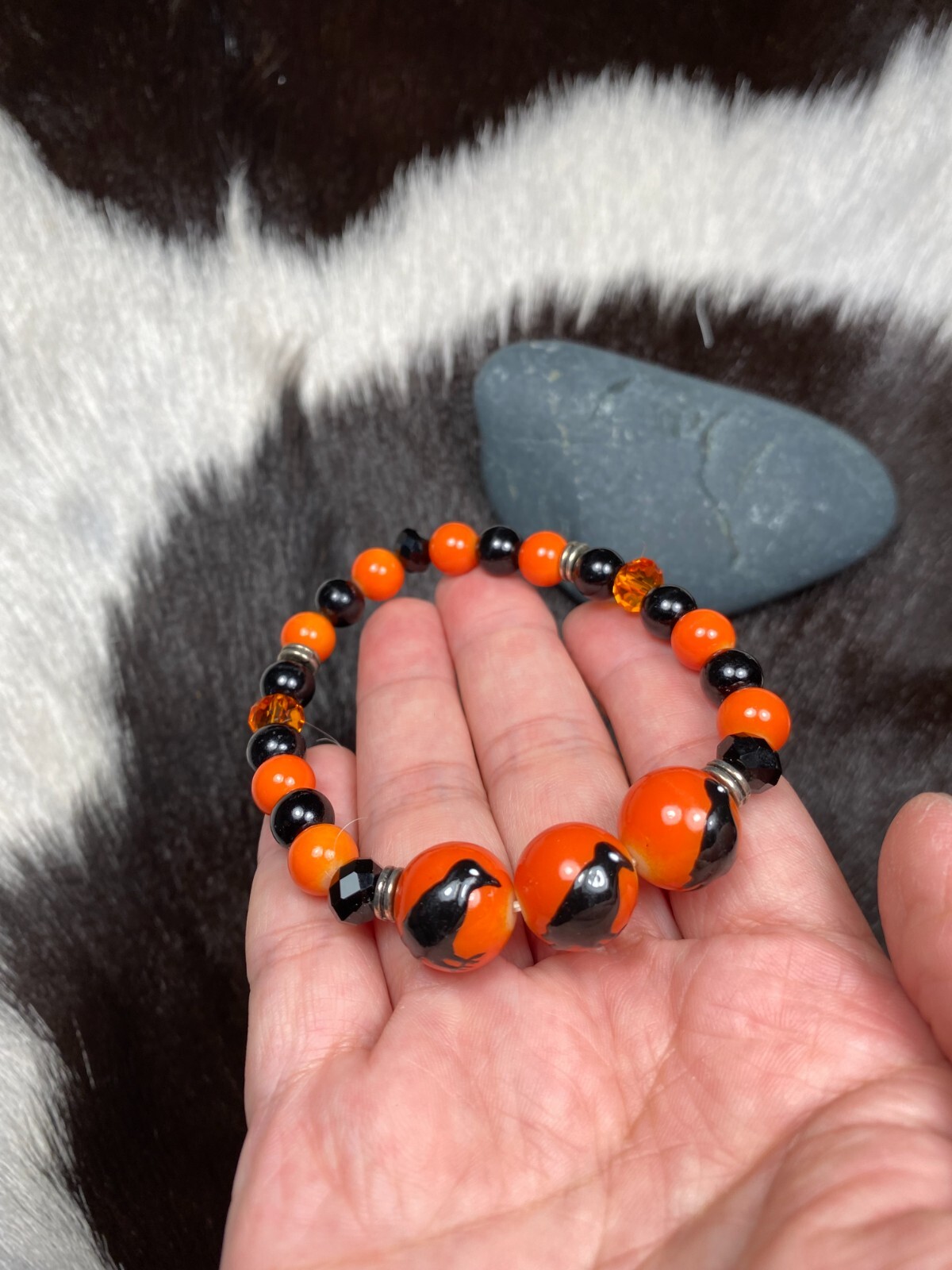 Halloween Bracelet Black Bird Raven Crow Beaded Stretch Bracelet Earrings