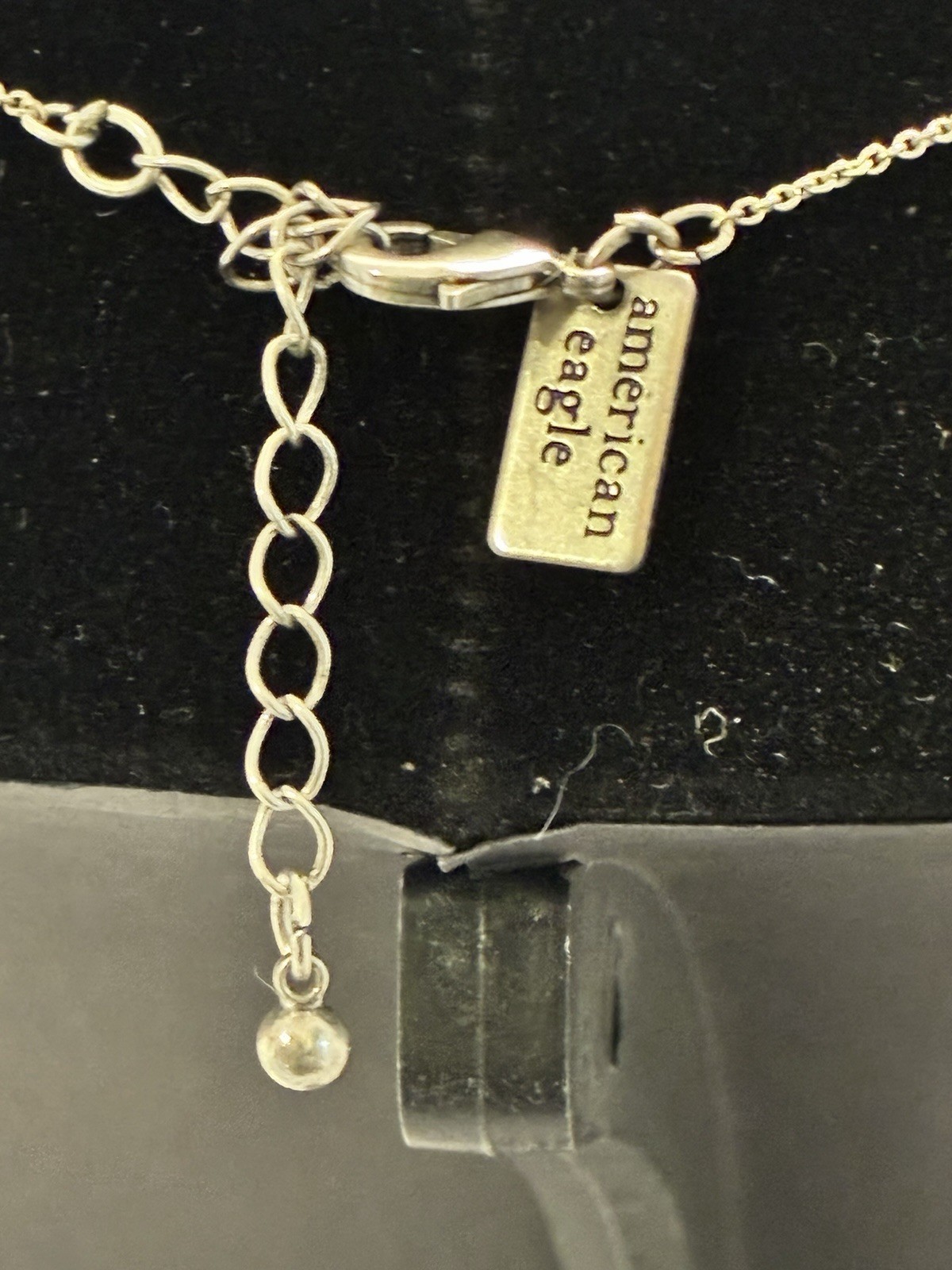 American Eagle Silver Tone Moon Pendant White Opal like glass Necklace 18″