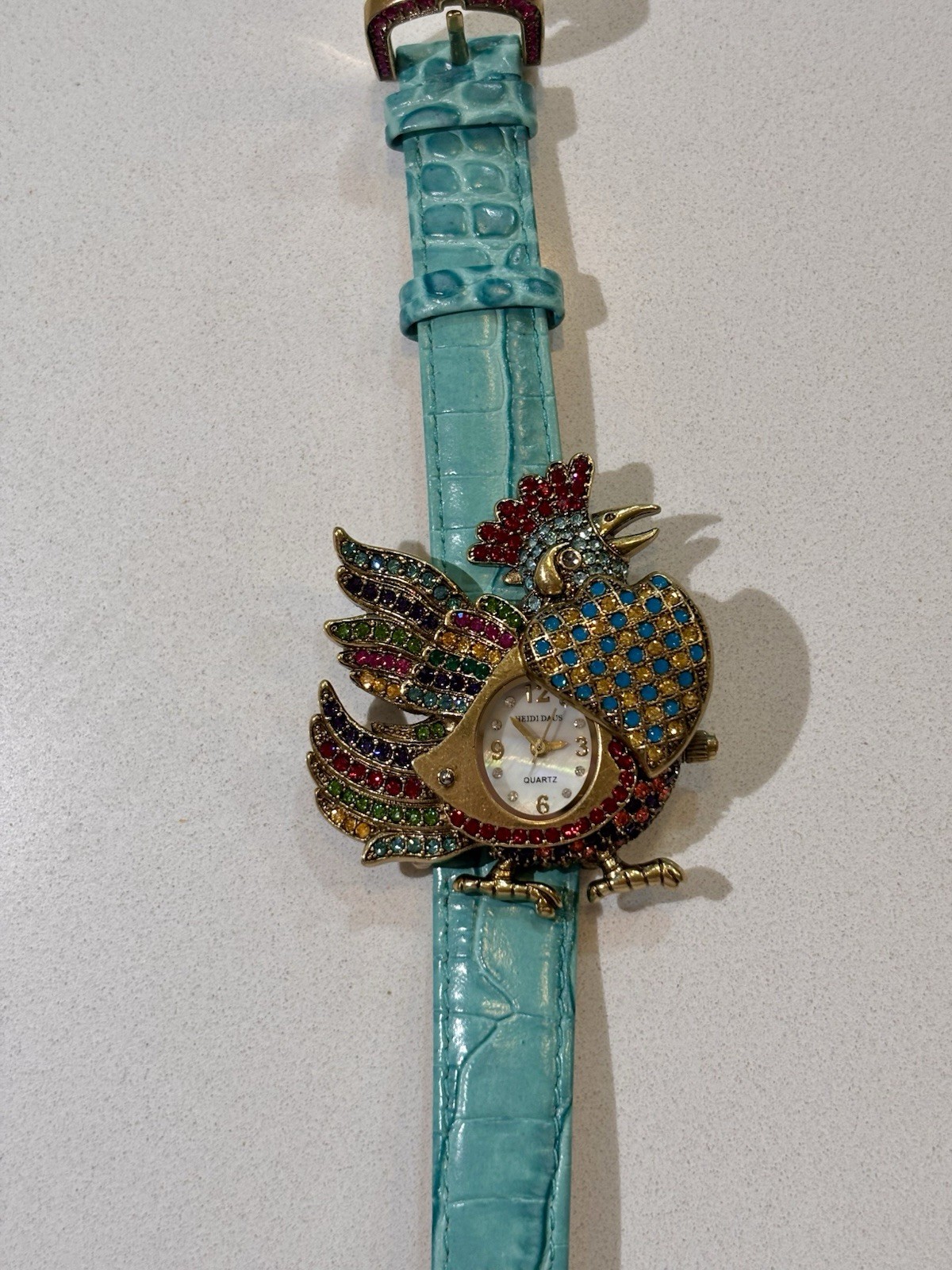 Heidi Daus Leather “Rise & Shine” Rooster Watch
