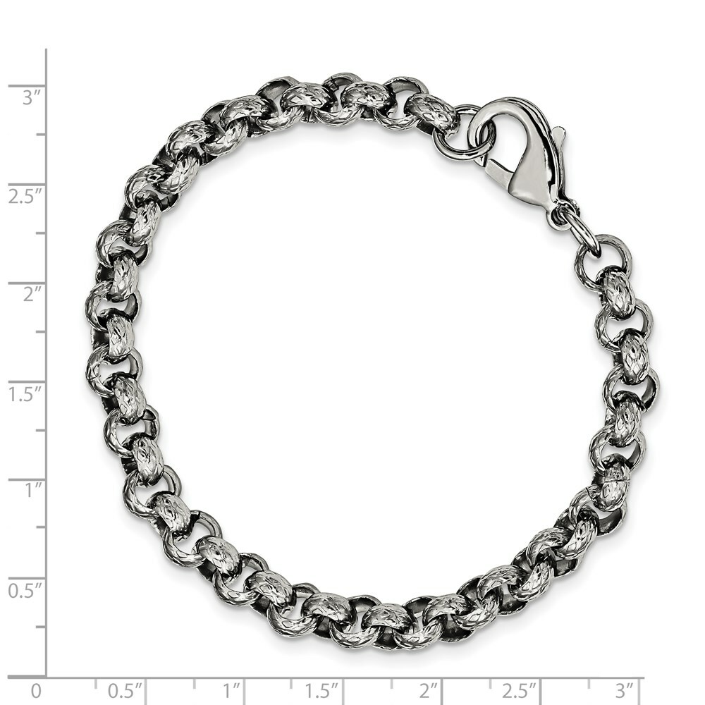 Stainless Steel Polished Textured Link 8.25in Bracelet