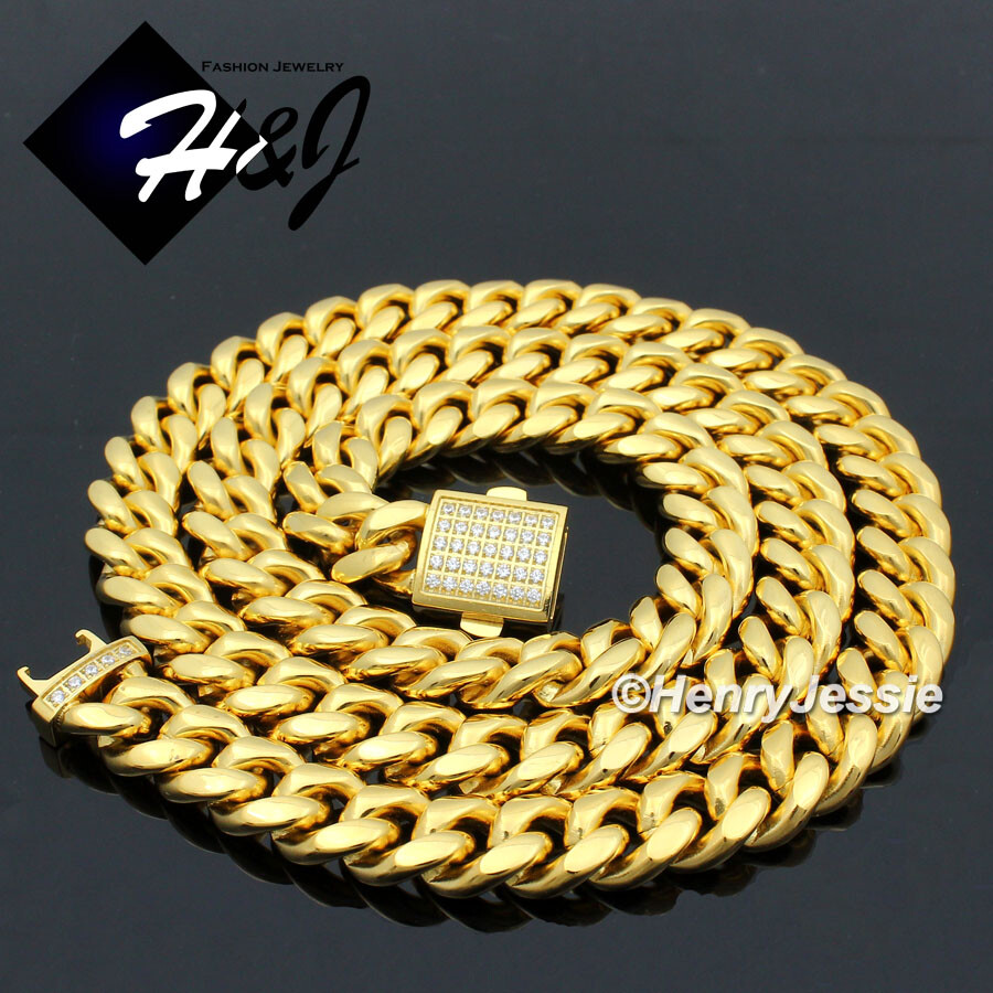 18″-40″Stainless Steel 7mm Gold Plated Cubic Zirconia Miami Cuban Necklace*GN165