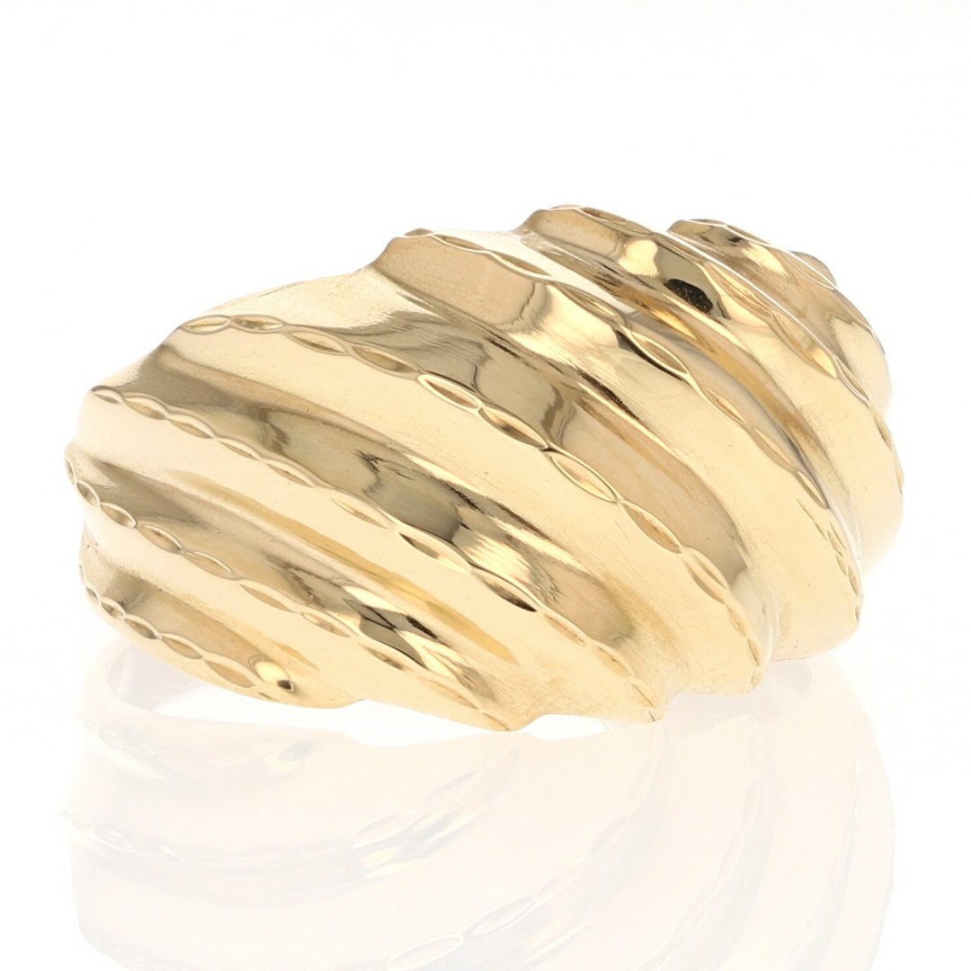13.4mm Diamond-Cut Ribbed Dome Ring 18k Yellow Gold 6.44 Grams Size 7.75