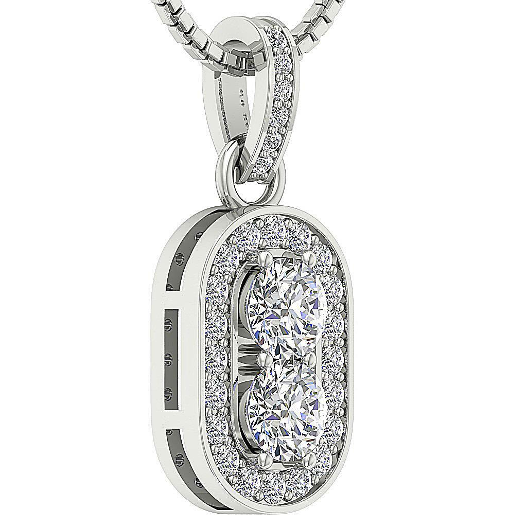 Forever Us 2 Stone Real Diamond Halo Pendant I1 G 0.90 Carat White Gold 0.85Inch