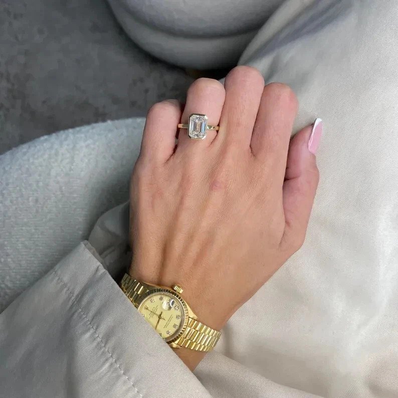 4.50 Ct Emerald Cut White Moissanite Solitaire Wedding Ring 14K Yellow Gold FN