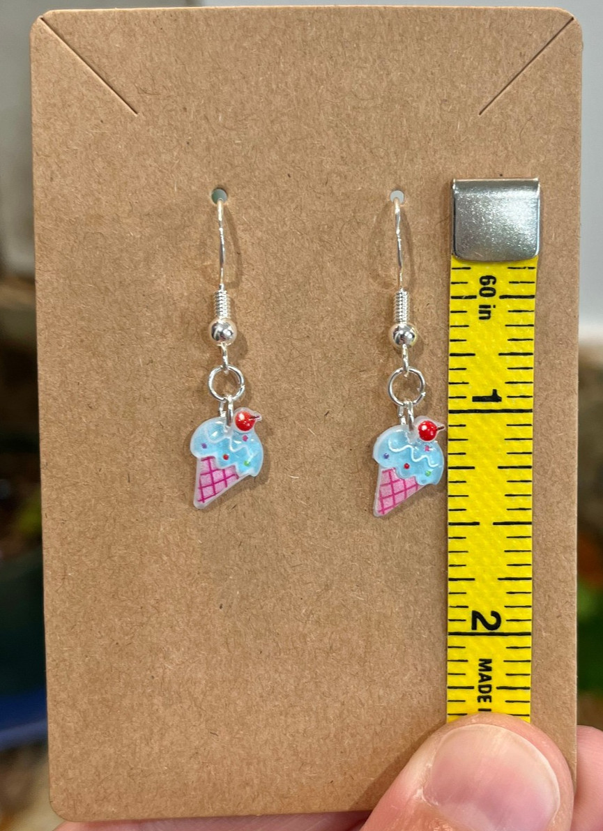 Sterling Silver Plated Ice Cream Cone Dessert Cute Kawaii Handmade Earrings