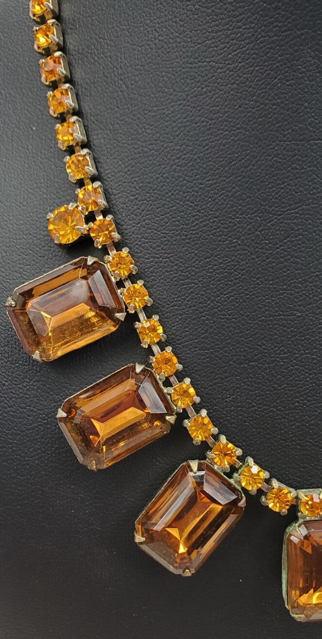 Vintage Champagne Faux Citrine Bling Necklace and Bracelet Gold Tone