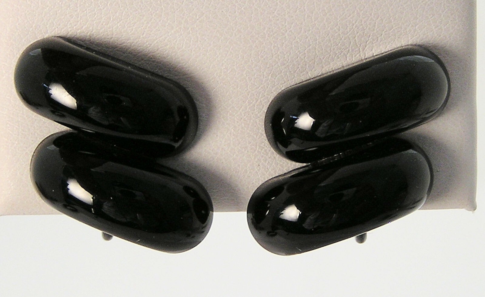 Vintage Napier Black Enamel Angled Oval dome Capsule Link Bracelet Earrings Set
