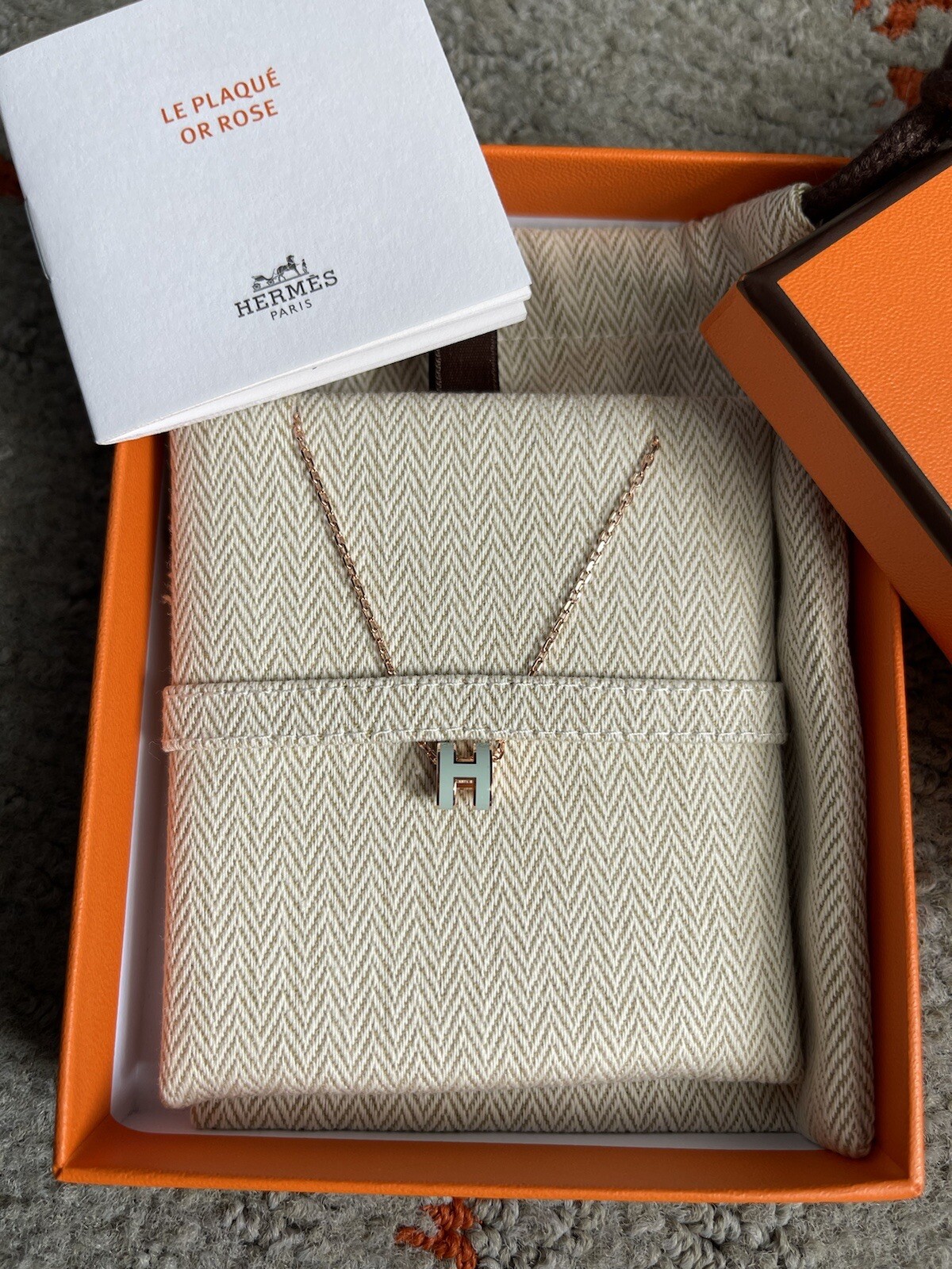 New HERMES Mini Pop H Pendant Necklace Peppermint Green Rose Gold Hardware RGHW