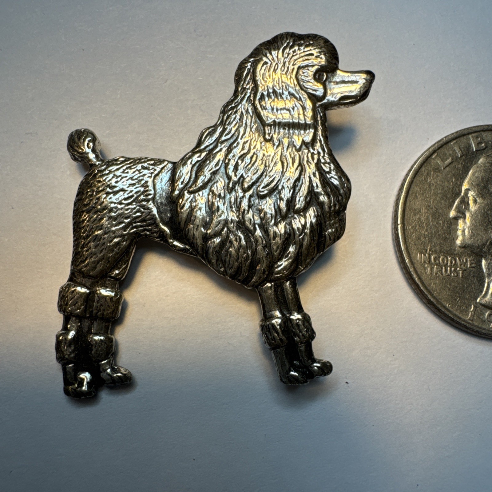 Vintage Sterling Silver French Poodle Brooch 5.4 Gram Wt