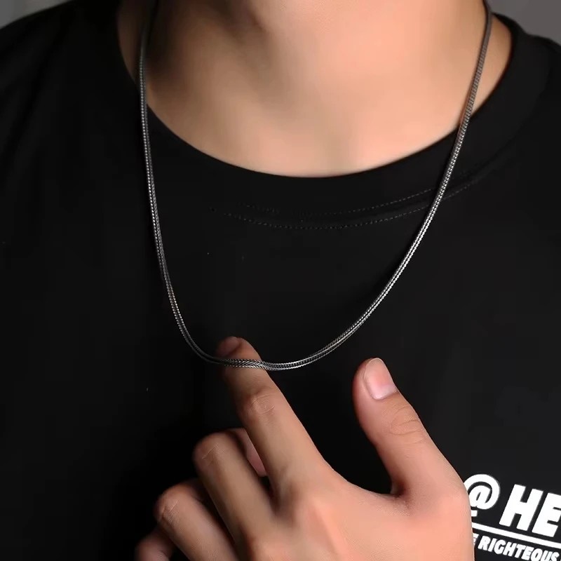 S925 Sterling Silver 3mm Foxtail Snake Bone Chain Necklace Men Vintage Style