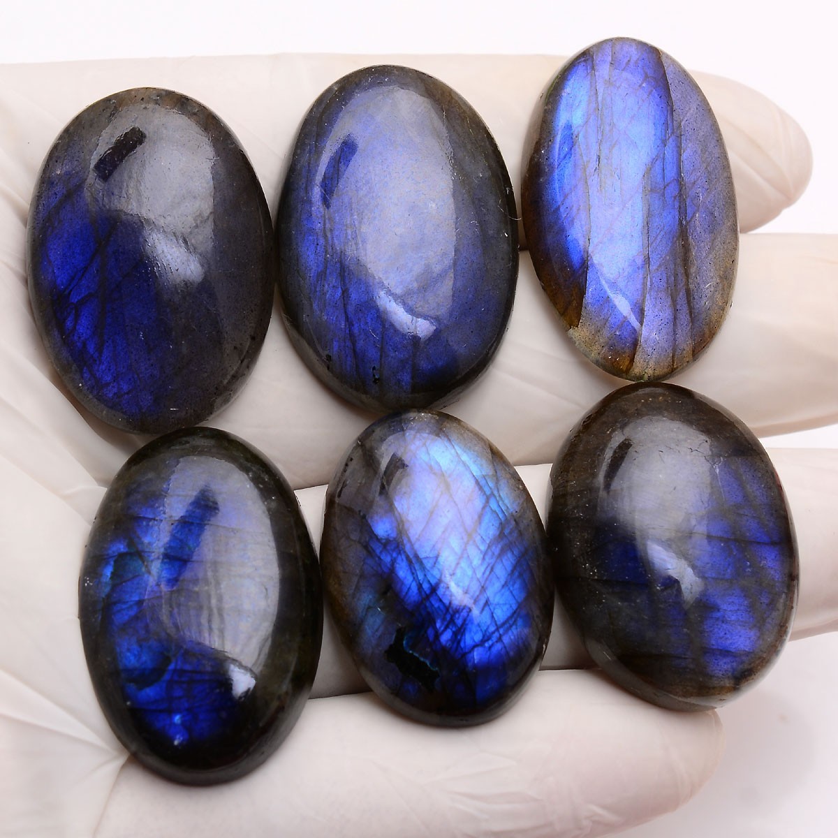 Blue Lightning Trapped~ 6 Pcs Natural Labradorite Rich Blue Shine Oval Gemstones