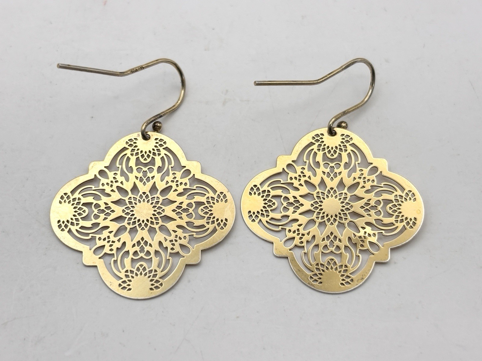 Argento Vivo Sterling Silver Earrings Laser Cut Gold Plated Dangle AV 925