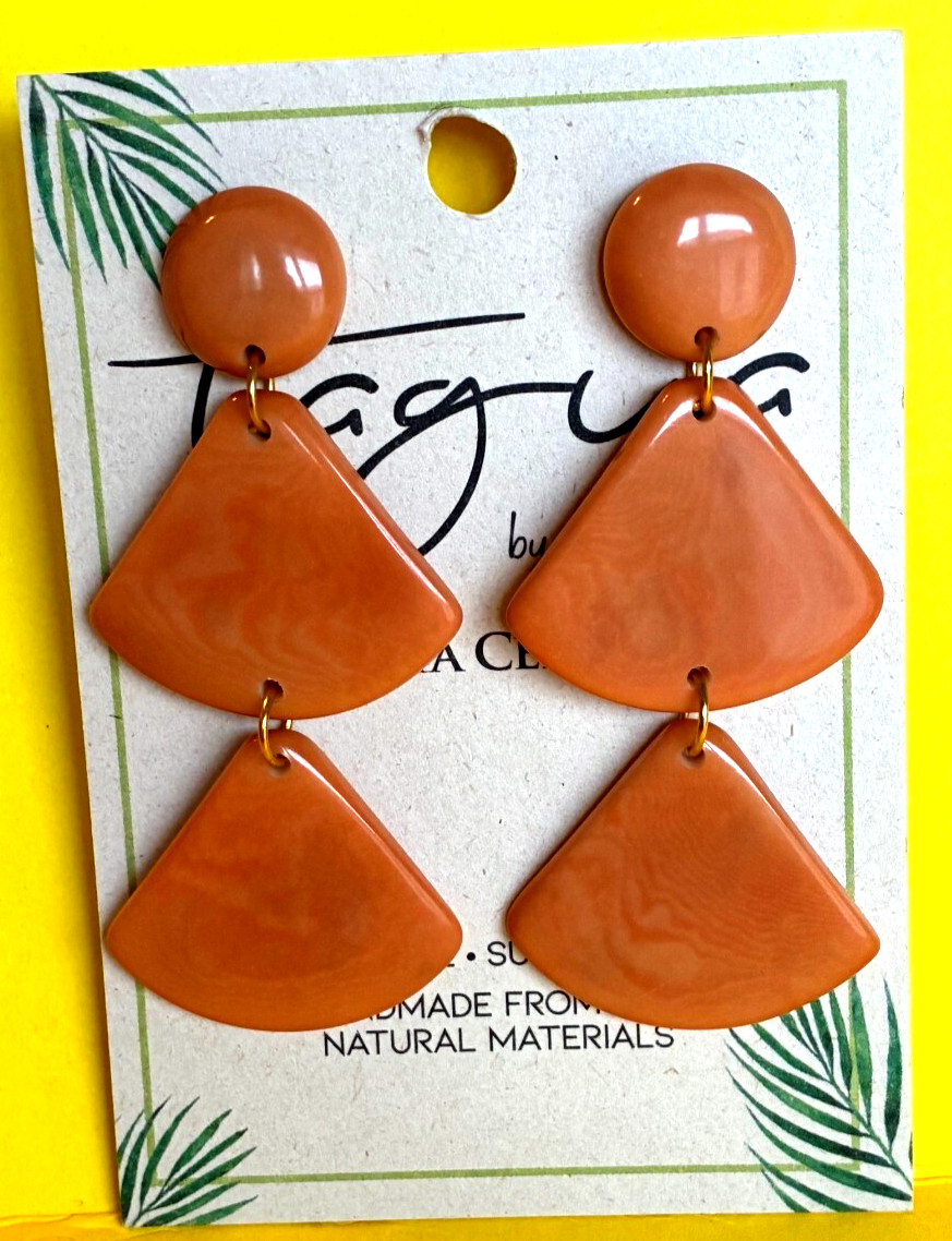 Tagua Nut Drop Earrings, Handmade Ecuador “Maeve” TR-5