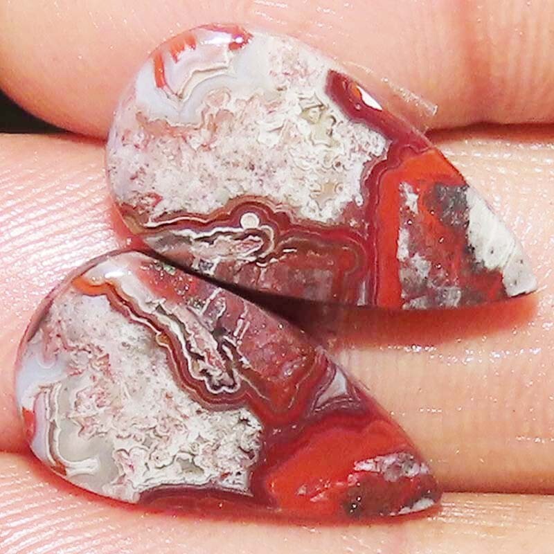 Pair 18.85CTS 12X23X4 m A+ 100% Natural CRAZY LACE AGATE Pear Cabochon Gemstone