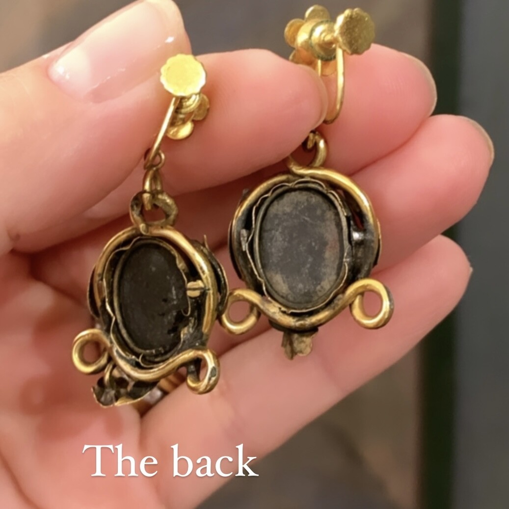 Antique 12Kt Gold Filled 19th Century Pietra Dura Brooch & Earrings Suite