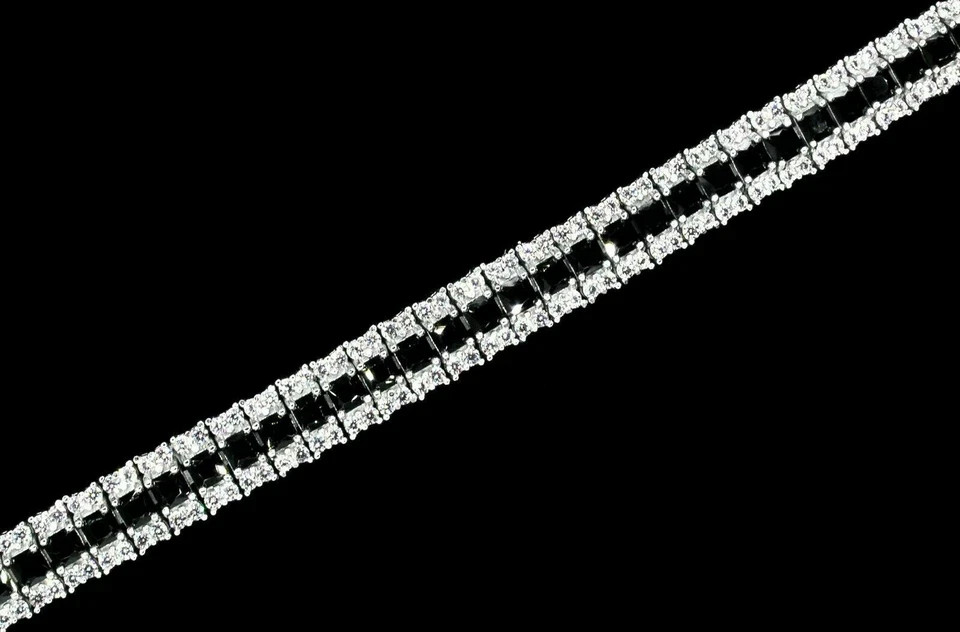 15TCW Princess Cut Lab Created Black Diamond Tennis Bracelet 925 Sterling Silver