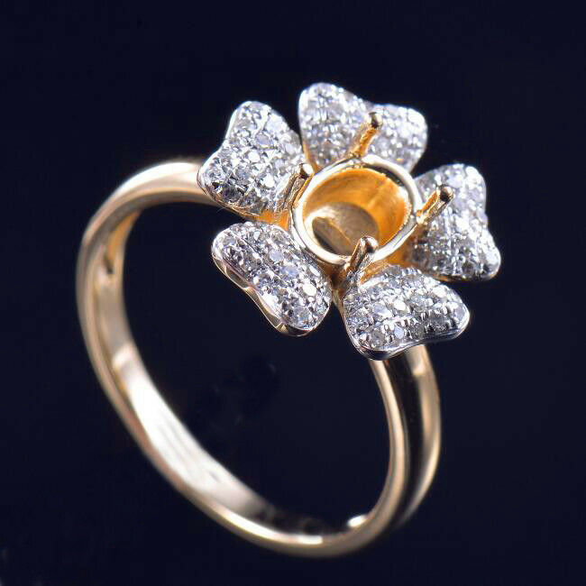 Oval 7x5mm Natural Diamond Engagement Flower Women Ring Setting 14K Yellow Gold