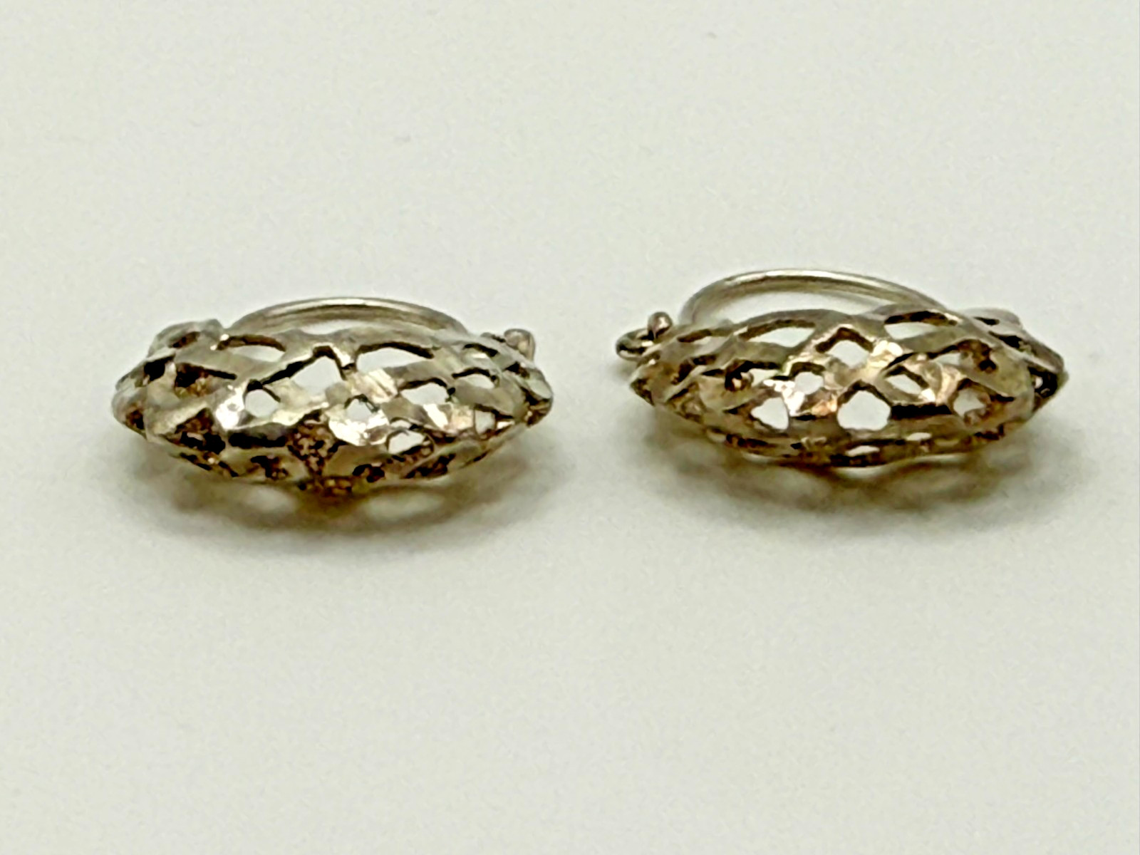 Silver Open Lattice Cutwork Crown Silhouette Hoop Earrings