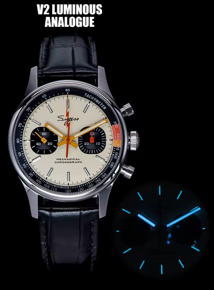 Sugess Men’s 40mm Chronograph Wristwatch 1963 Pilot V2 Watch ST1901 Swan Neck