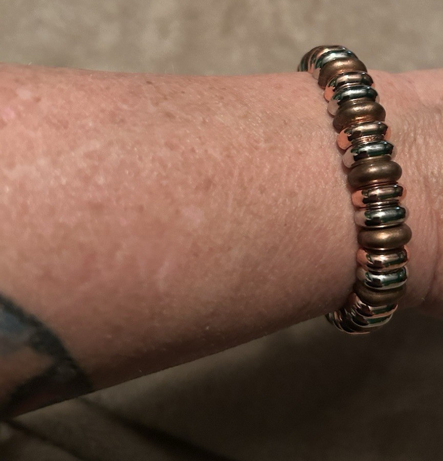 Silver & Copper Tone Metal Round Beaded Bangle Bracelet Slip-On Stackable