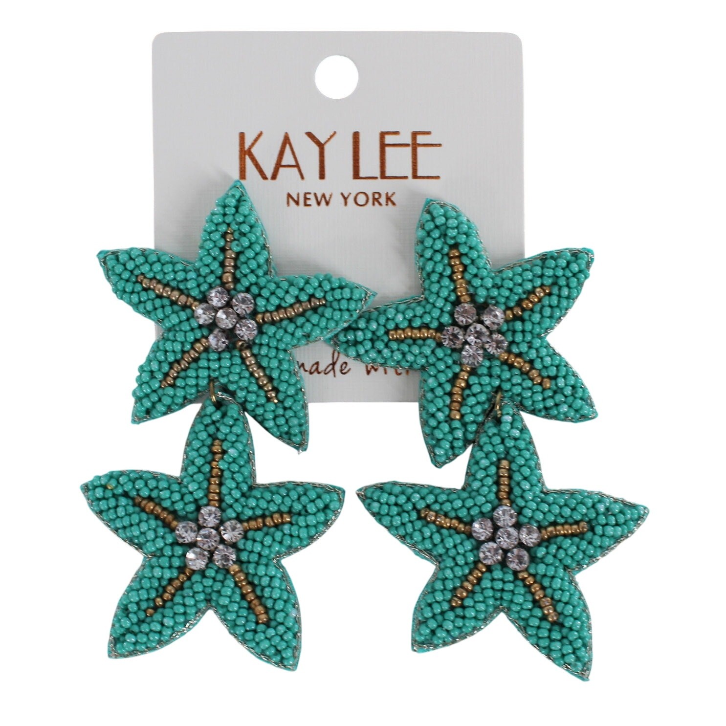 Kay Lee Boho Seed Bead Beaded Rhinestone Statement Earrings #KE13GRN