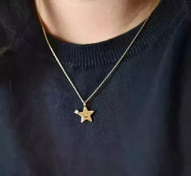Lab Created Diamond Round Cut 0.10Ct Women’s Star Pendant 14K Yellow Gold Plated