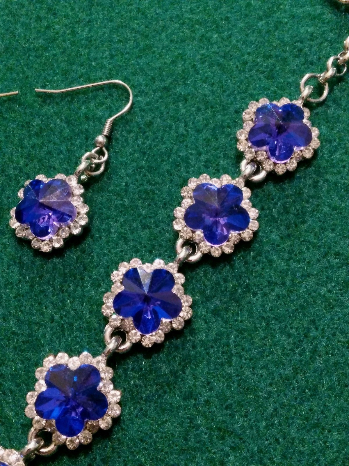 Contemporary Y Deep Blue Purple Rivoli Glass Pave’ Rhinestone Necklace Set