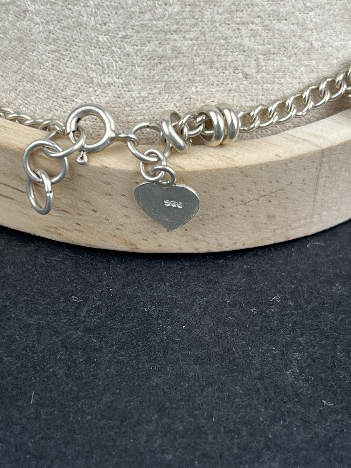Sterling Silver 925 Puffy Heart Charm Anklet 9.75” Adjustable 9.45g