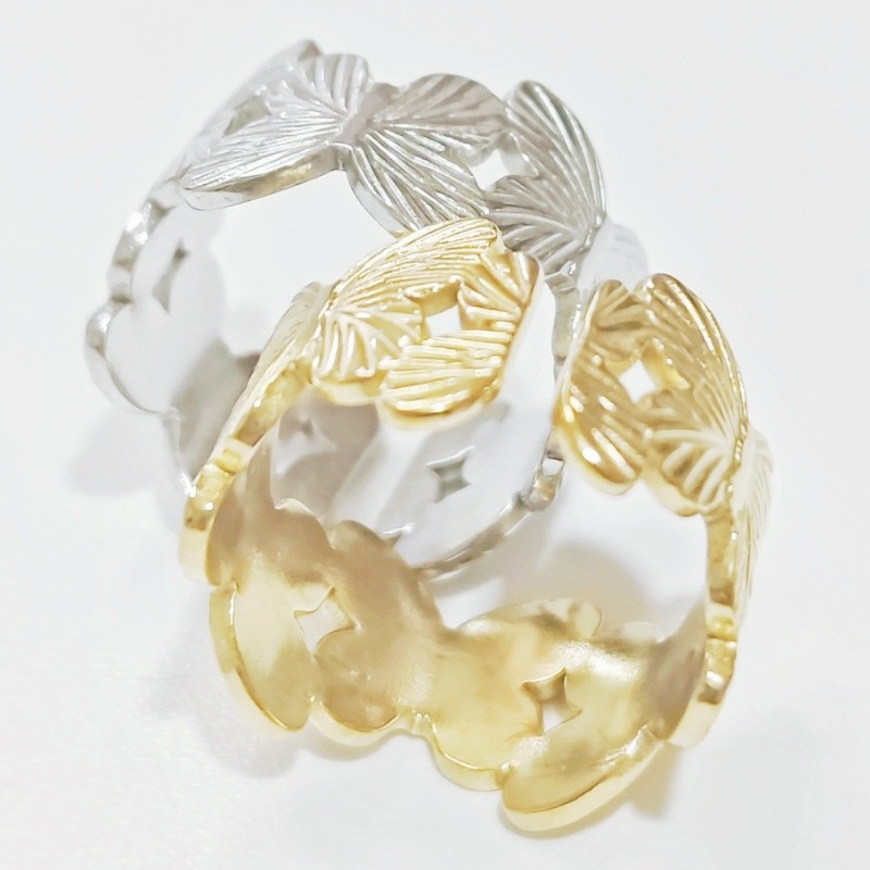 36 Pcs 8mm Butterfly Stainless Rings Dual Color Open Unisex Stackable Jewelry