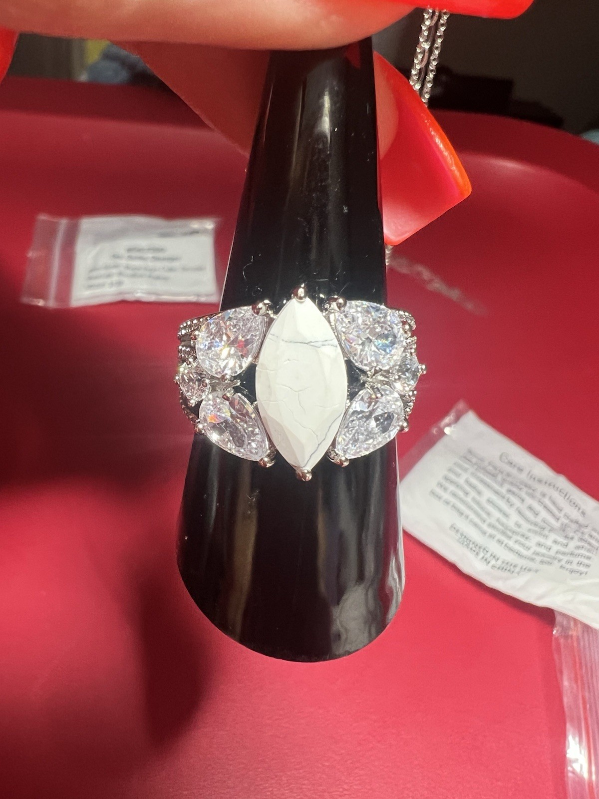 Bomb Party Harmonic Bliss Ring Howlite Magnesite On Rhodium Sz8
