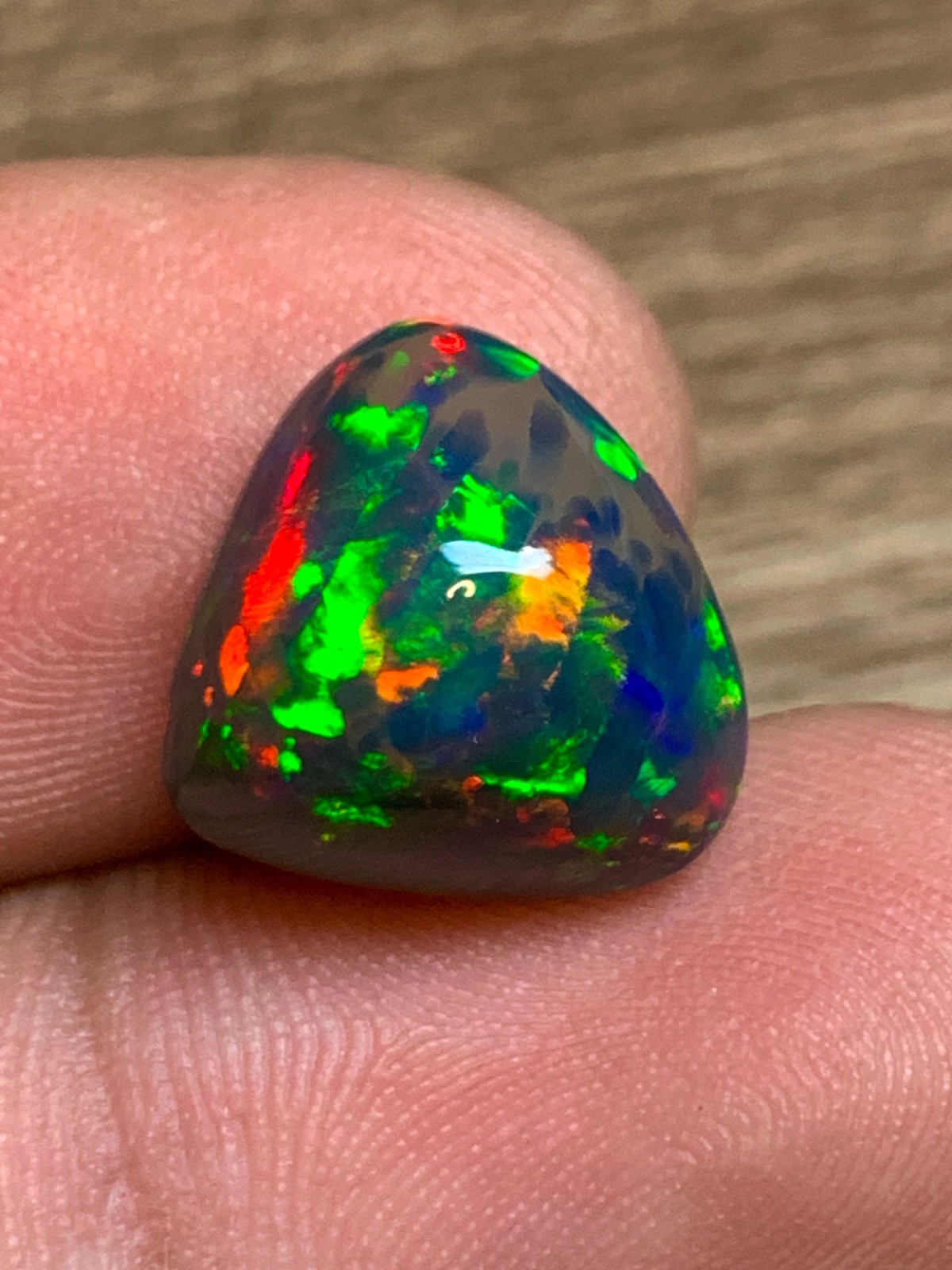 Ethiopian Black Opal Honeycomb Pattern 5crt Pear Cabochon Rainbow Fire Loose Gem
