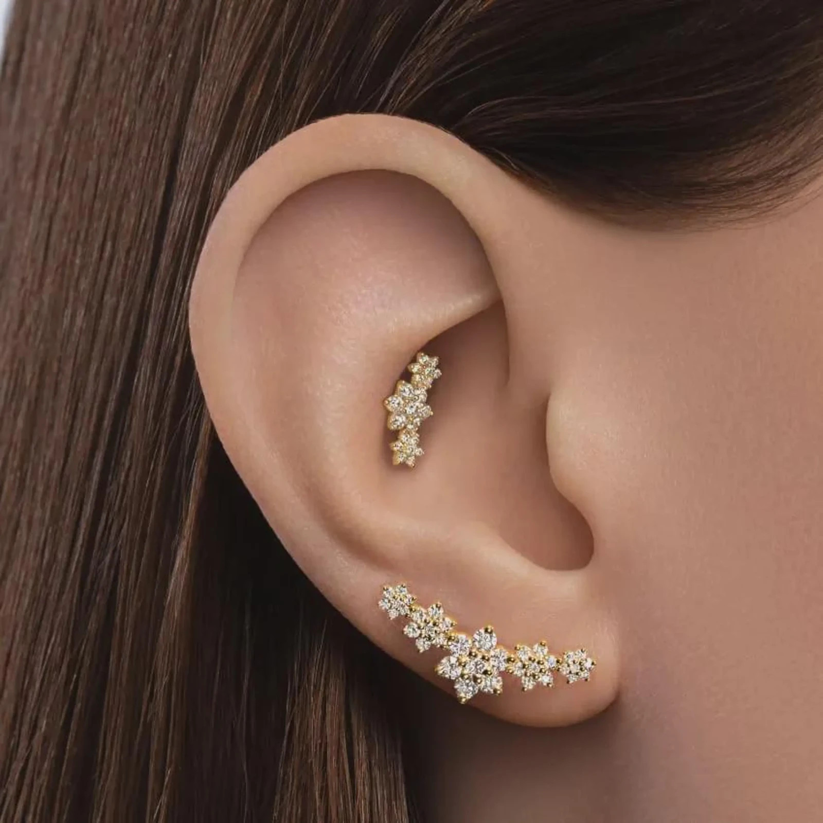 925 Sterling Silver Moissanite Floral Helix Cartilage Stud Earring