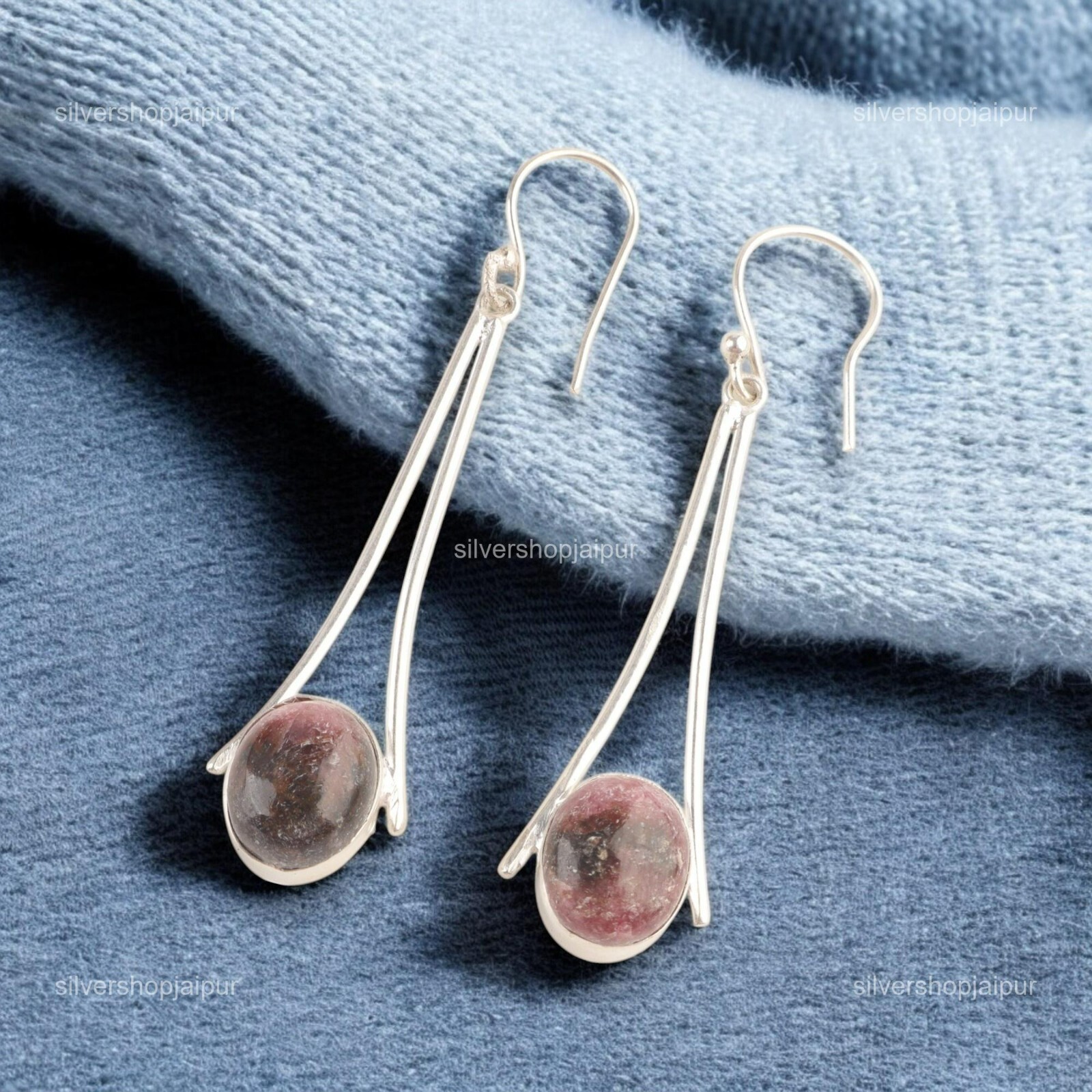 Black Rhodonite Gemstone 925 Sterling Silver Jewelry Handcrafted Earrings 2.63″