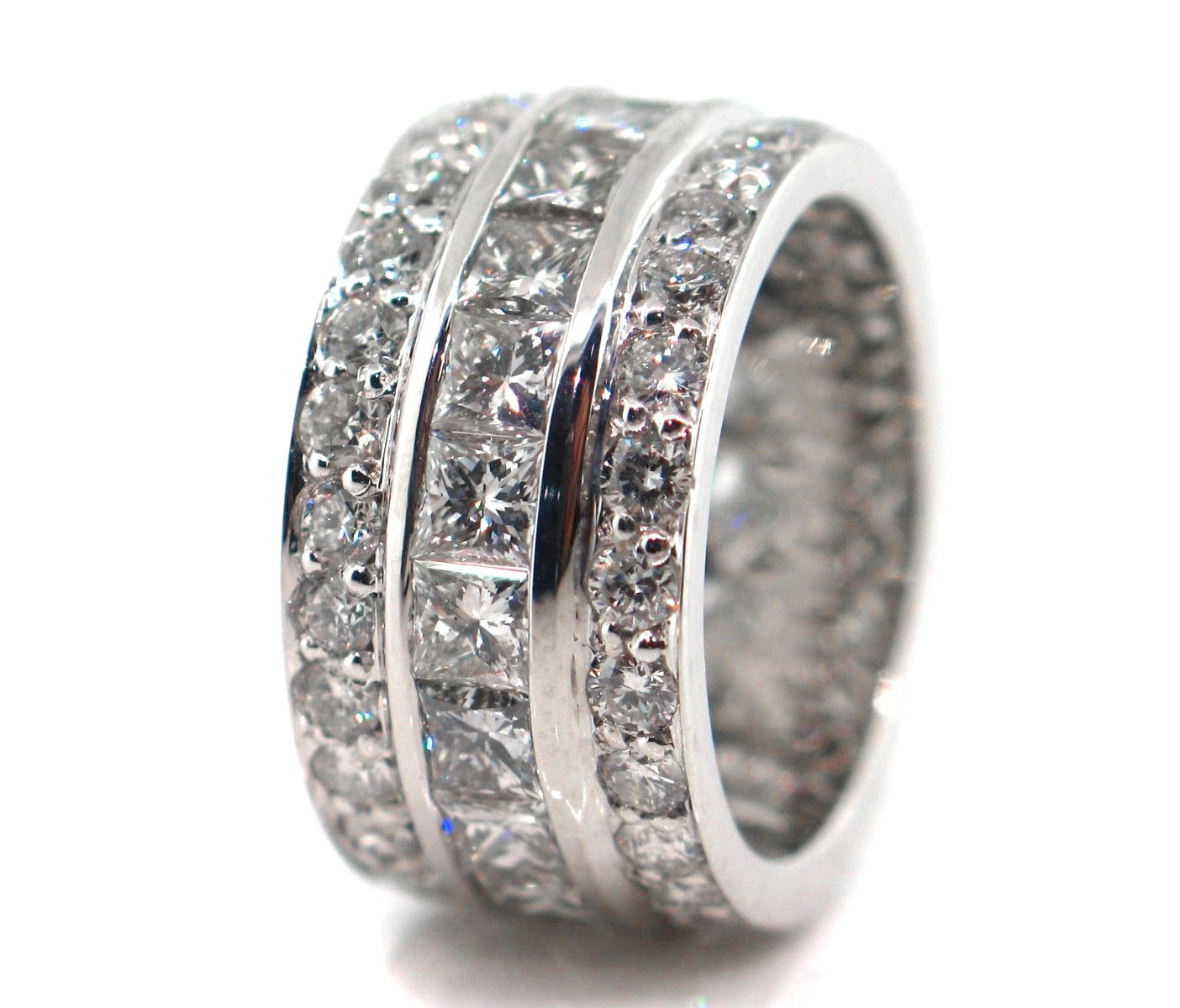 7.71 CT Natural Princess & Round Brilliant Diamond Eternity Band VS/G White Gold