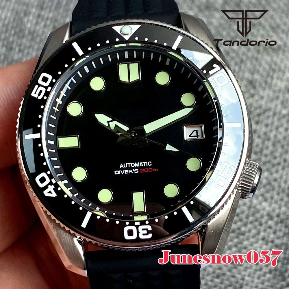 Tandorio 43MM SBDX001 Watch Japan NH35 Men Black Sterile Dial Chapter Ring 20ATM