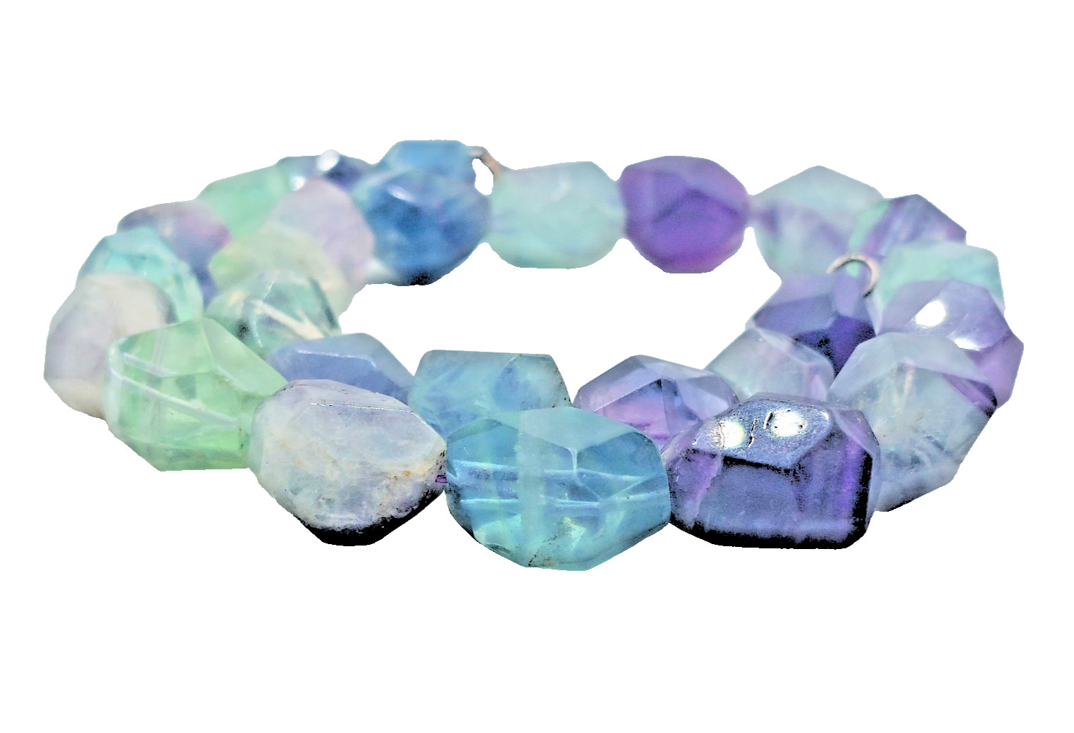Vtg. Sterling Silver Rainbow Fluorite Faceted Bead Statement Necklace 132g