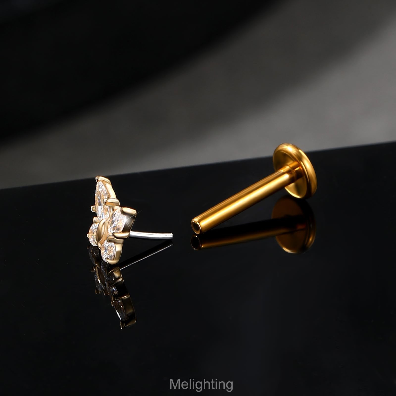 14K Solid Gold Butterfly Cartilage Earring – Titanium Threadless Push In Earr…