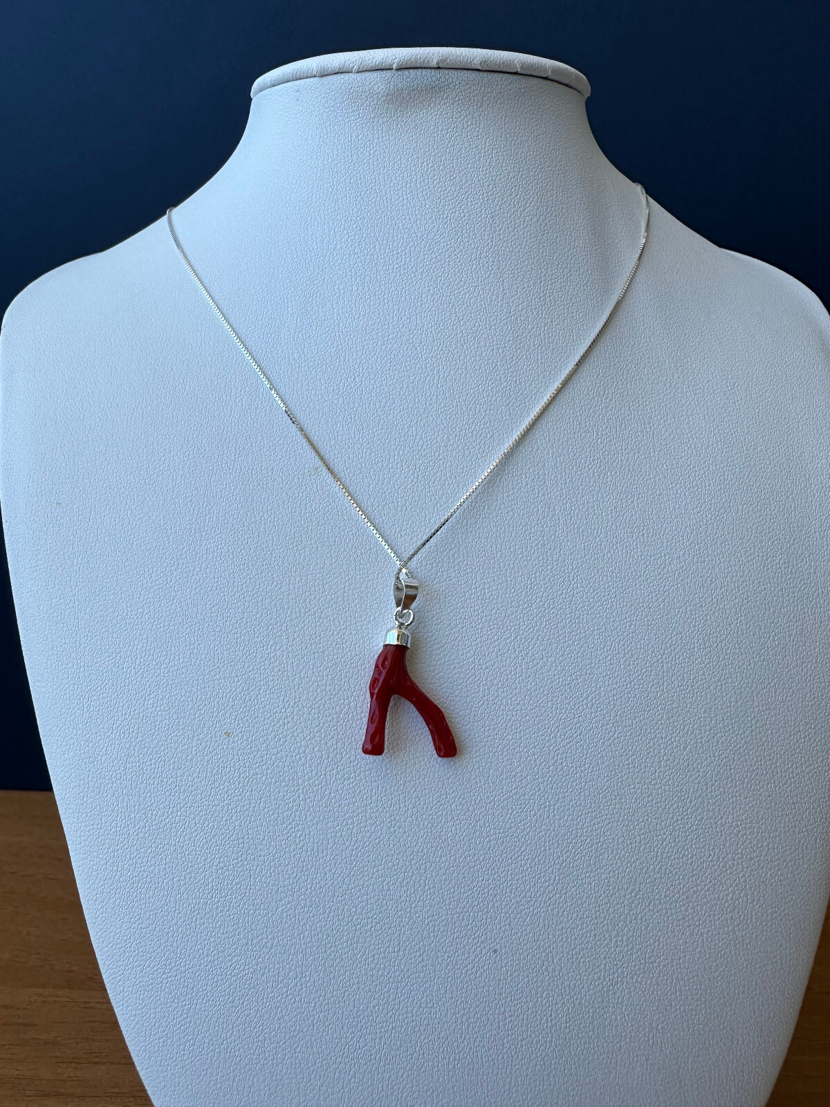 Mediterranean Red Coral Branch Pendant and 925 Silver Necklace
