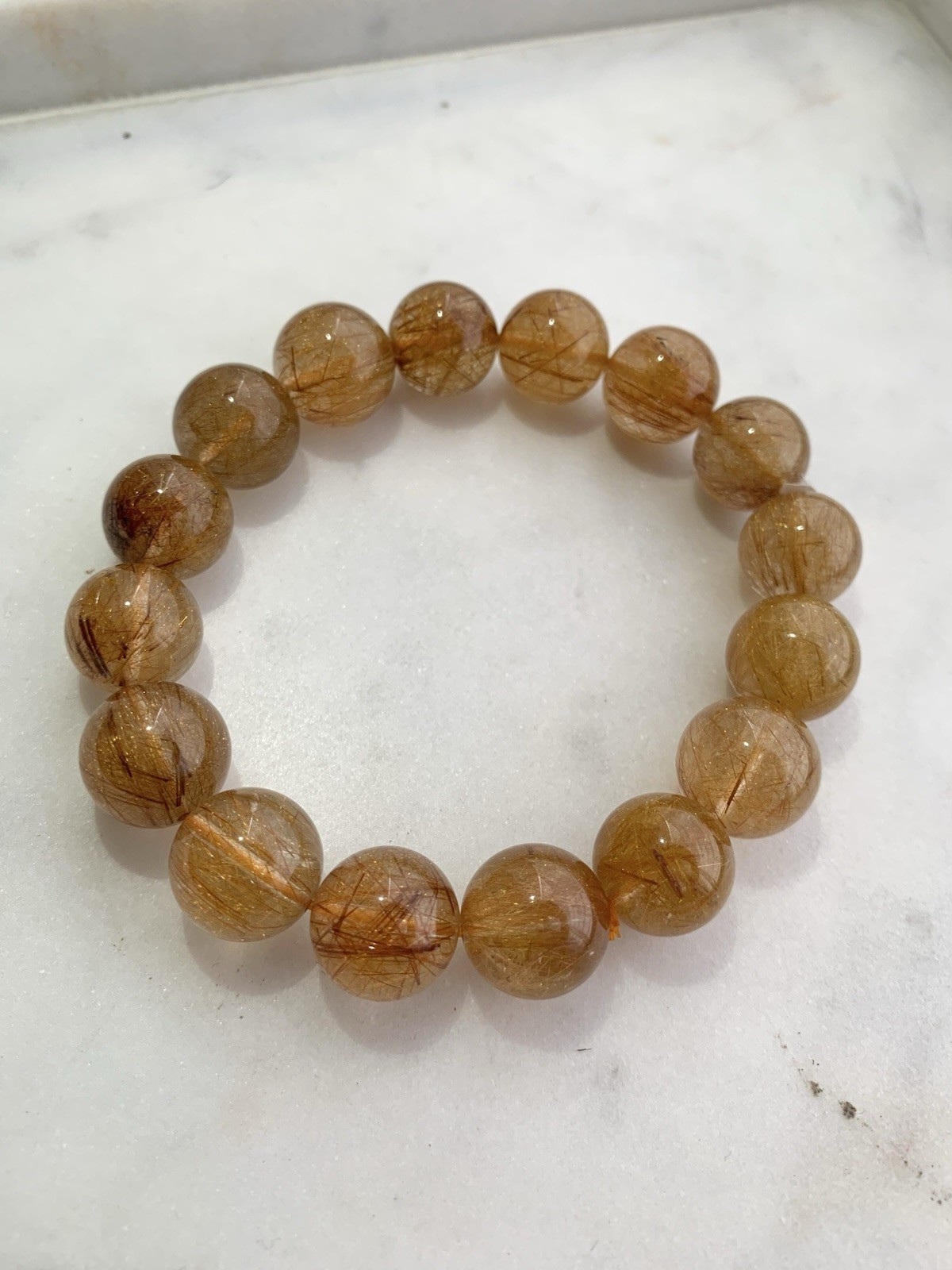 13.7mm Natural Golden Rutilated Quartz Bracelet Gold Rutile Crystal Beads