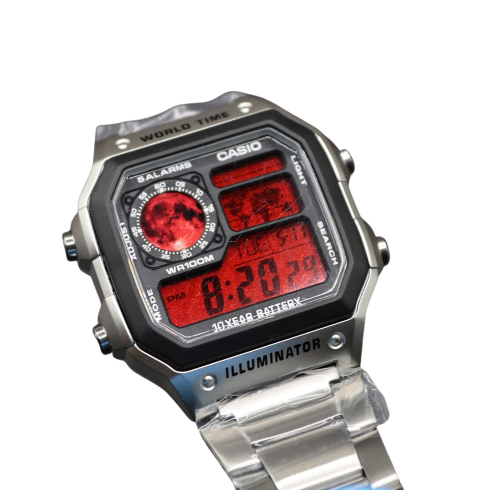 CASIO AE-1200WHD Royale World Time Watch Mod Blood Moon Display