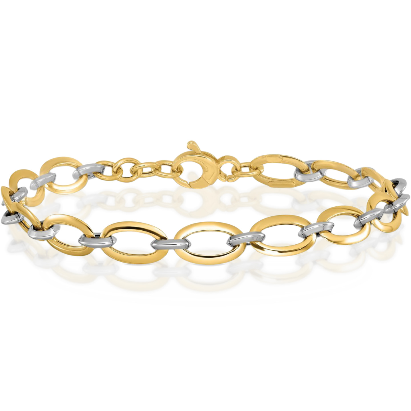 14K Solid Two Tone Gold Oval 5.37mm Thick Link Chain Bracelet 7 inch Polished