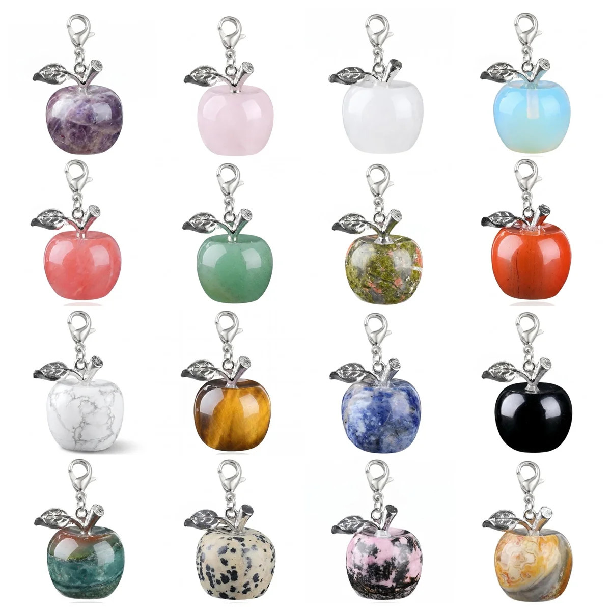 20mm Gemstone Apple Charm with Lobster Clasp Crystal Charmms Tag 6pcs in Bag