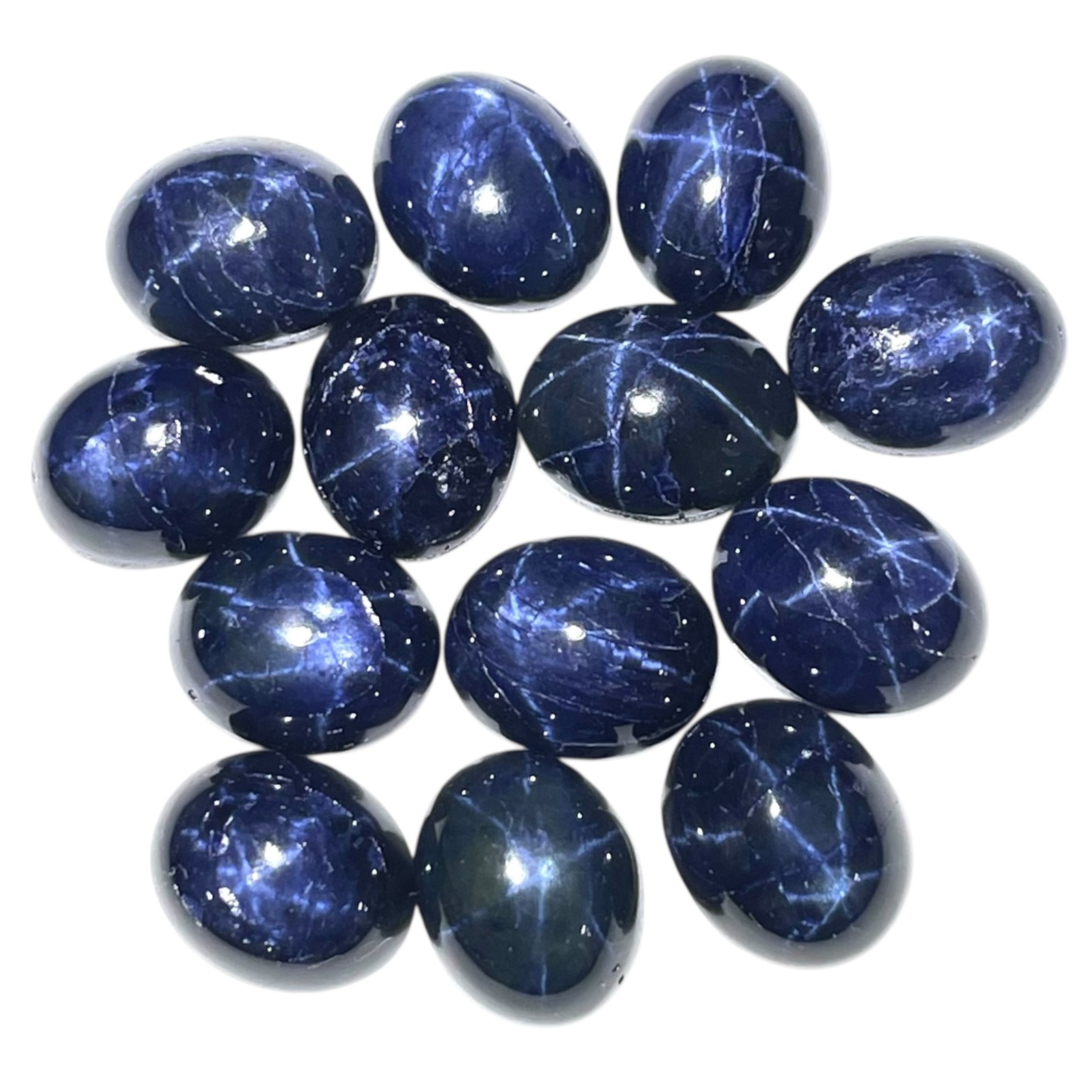 2 Pcs Natural Star Blue Sapphire 10x8mm Oval Loose Cabochon Gemstones Lot