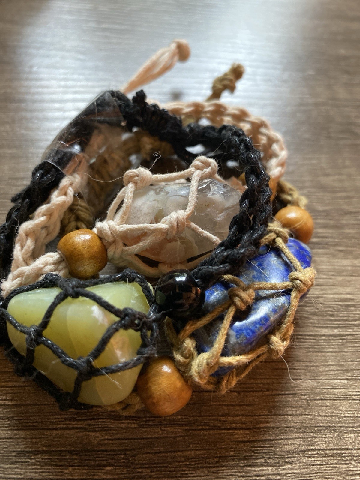 Lot Of 3 Macramé Adjustable Bracelets With Interchangeable Stones