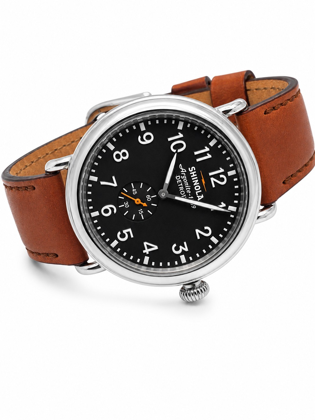 Shinola Runwell 47mm Argonite 1069 Small Seconds Watch Brown Leather Strap New