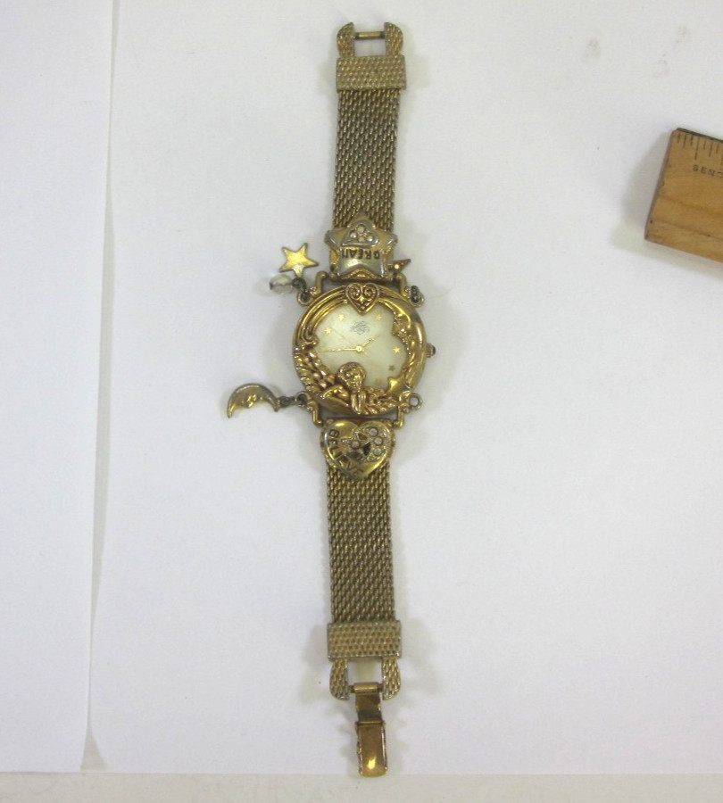 Kirks Folly Anniversary Angel Time Dream Believe Gold Tone Watch 1994 Needs Batt