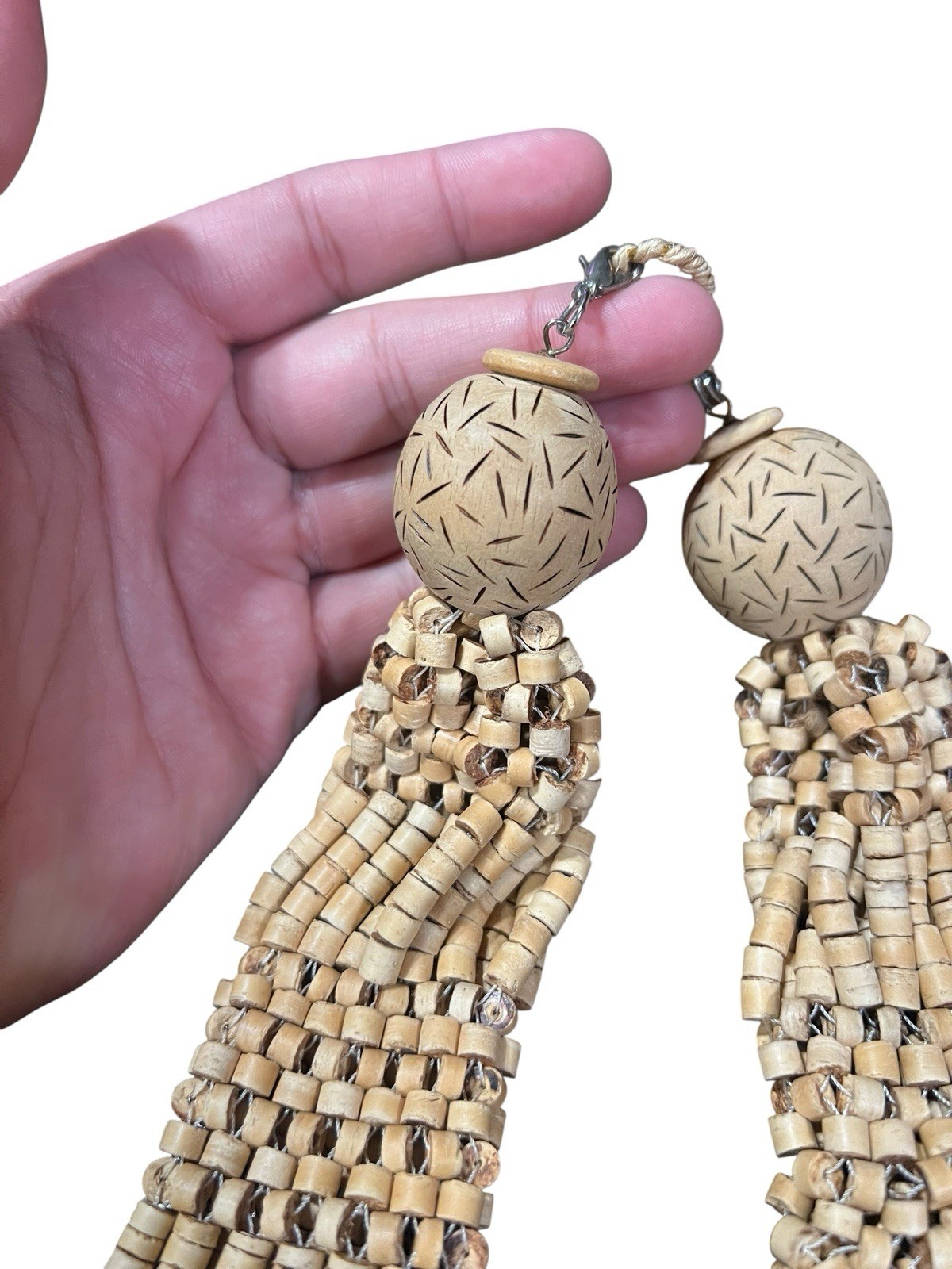 Bohemian Oversized Khaki Chunky Beaded Necklace Lobster Clasp Closure 14.5 Inch