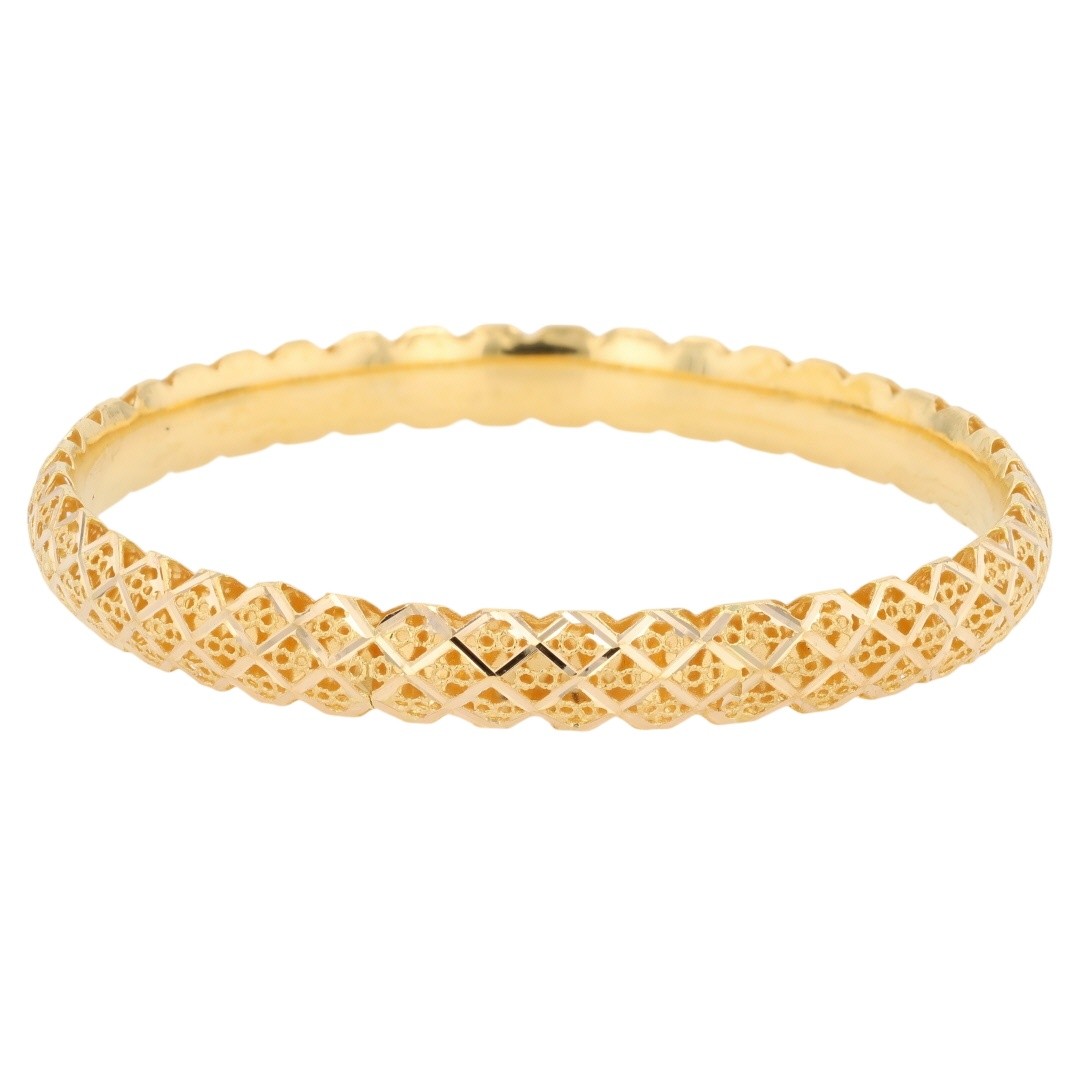 8.7mm Diamond Cut Filigree 8″ Bangle Bracelet 21k Yellow Gold 16.41 Grams