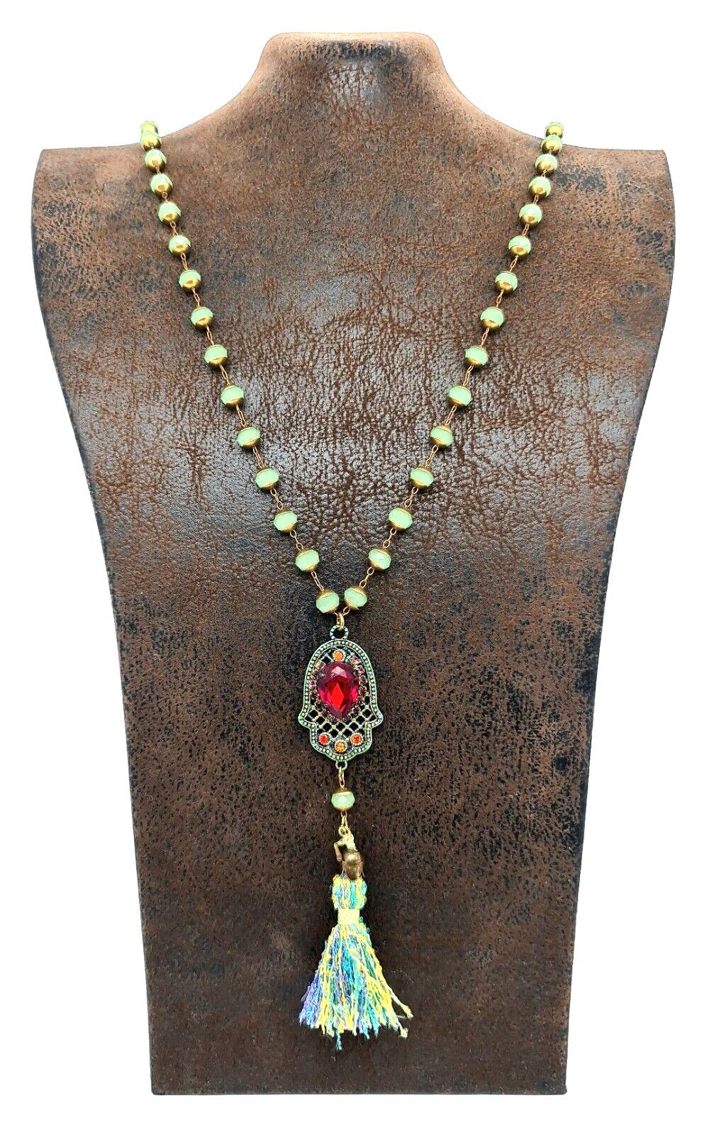 Beautiful Long Necklace With Hamsa Pendant With Crystals By Michal Negrin